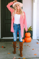 Rosa Strickjacke mit offener Vorderseite und Taschen