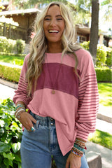 Moeak Blossom Colorblock Striped Bishop Sleeve Top