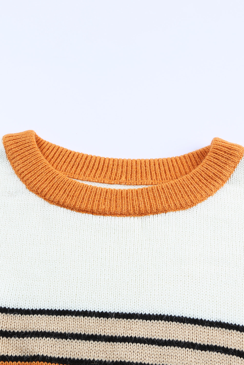 Orange Colorblock Striped Crew Neck Sweater