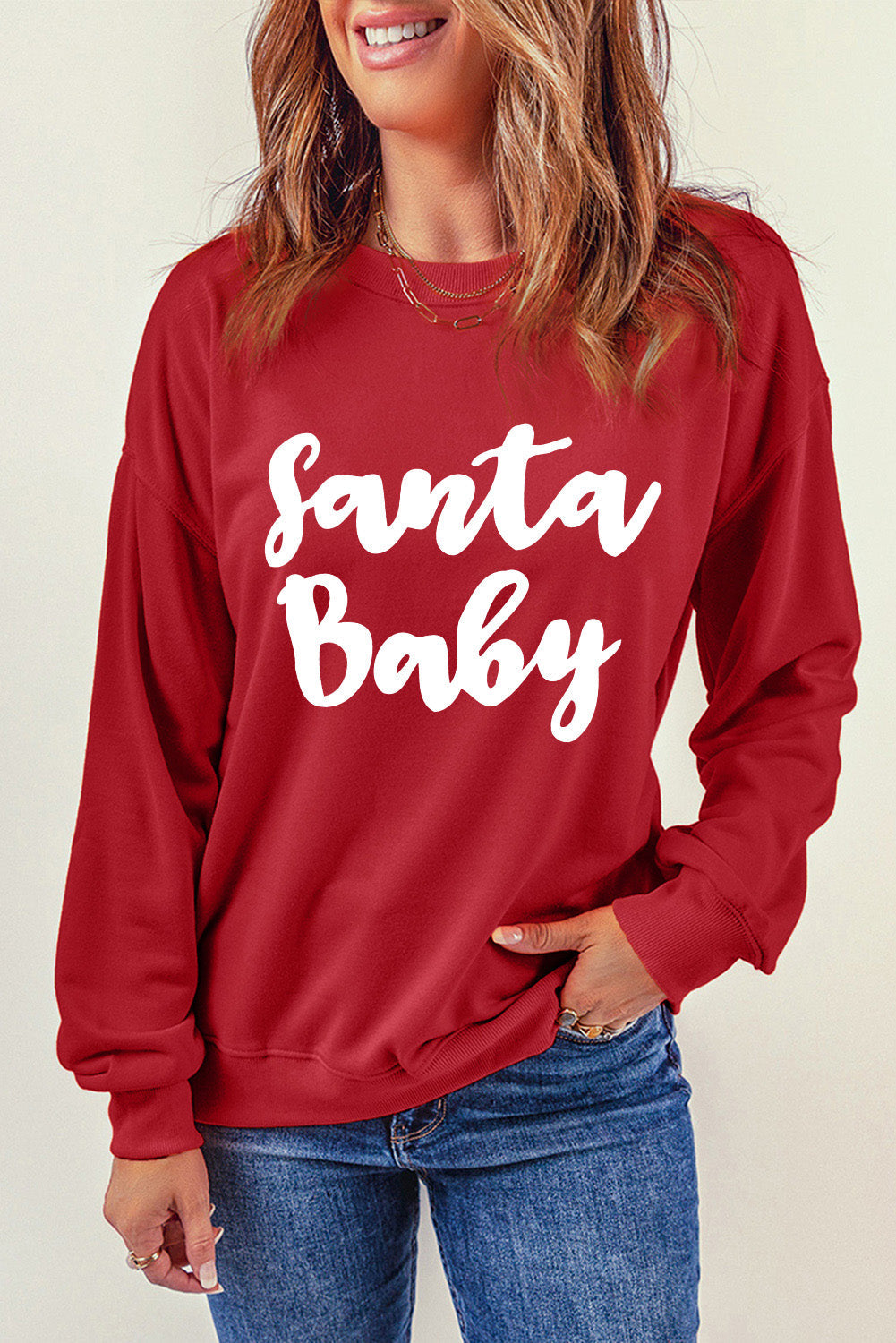 Pink Christmas Jolly Letter Print Pullover Sweatshirt