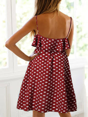 Strap Ruffle Trim Polka Dot Mini Dress