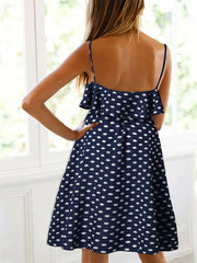 Strap Ruffle Trim Polka Dot Mini Dress