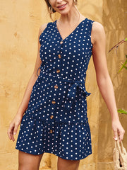 Retro Polka Dot Chiffon Waist Slimming Mini Dress