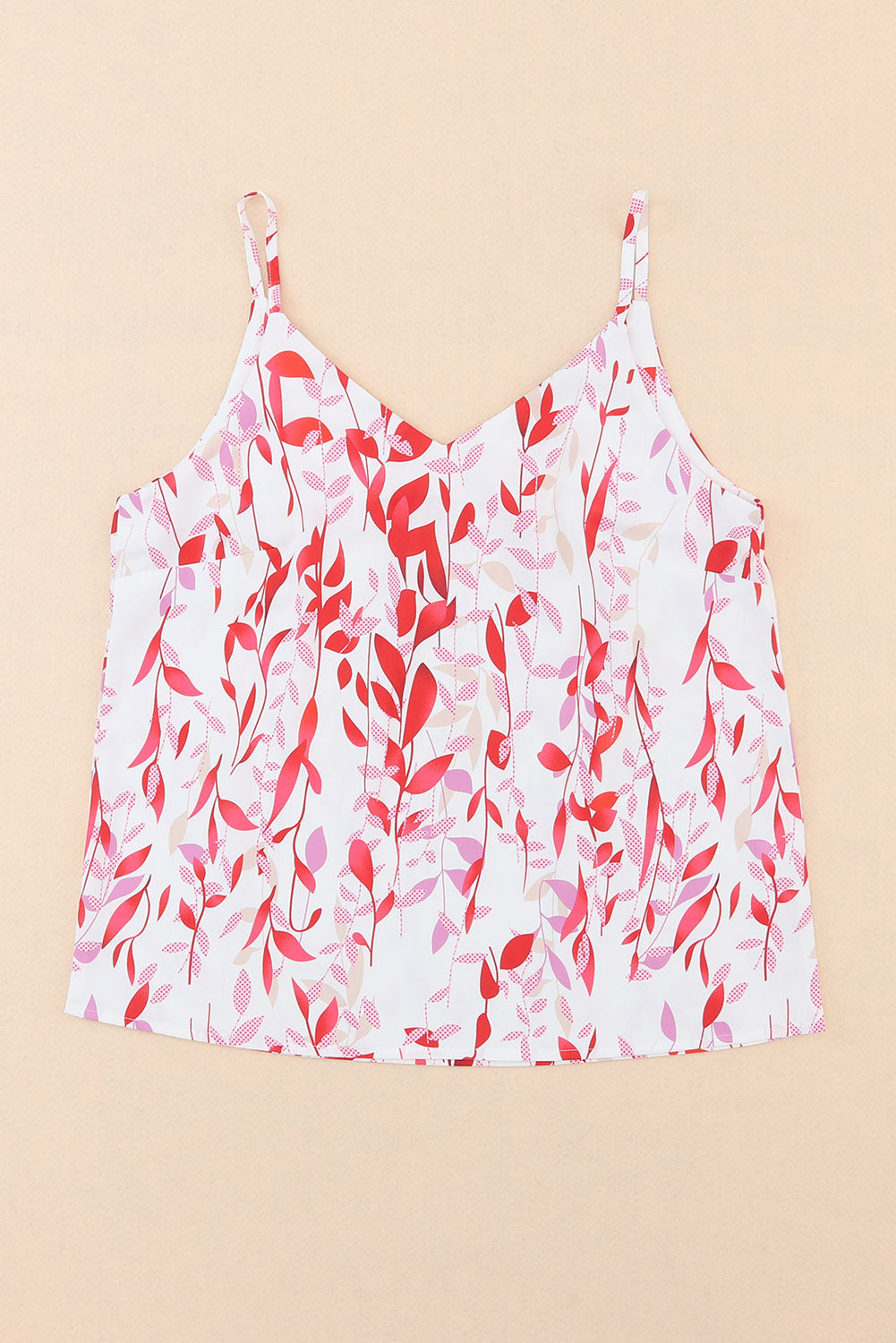 Lässiges Camisole mit V-Ausschnitt und rosa Blättern