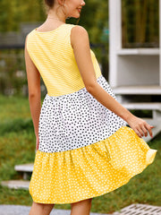 Polka Dot Stitching Big Swing Sleeveless Mini Dress