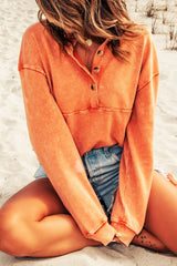 Orange Half-Placket Button Loose Sweatshirt