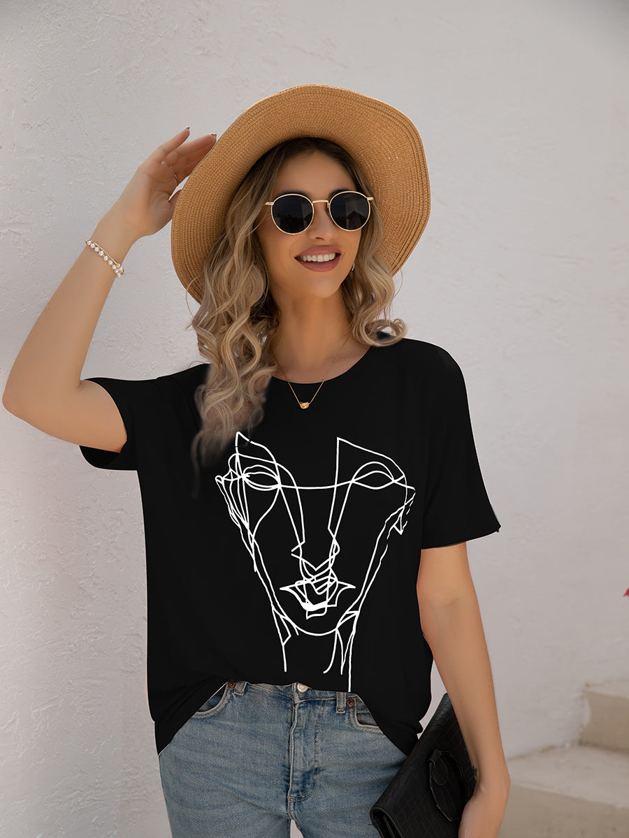 Loose Printed Dolman Sleeve T-Shirt