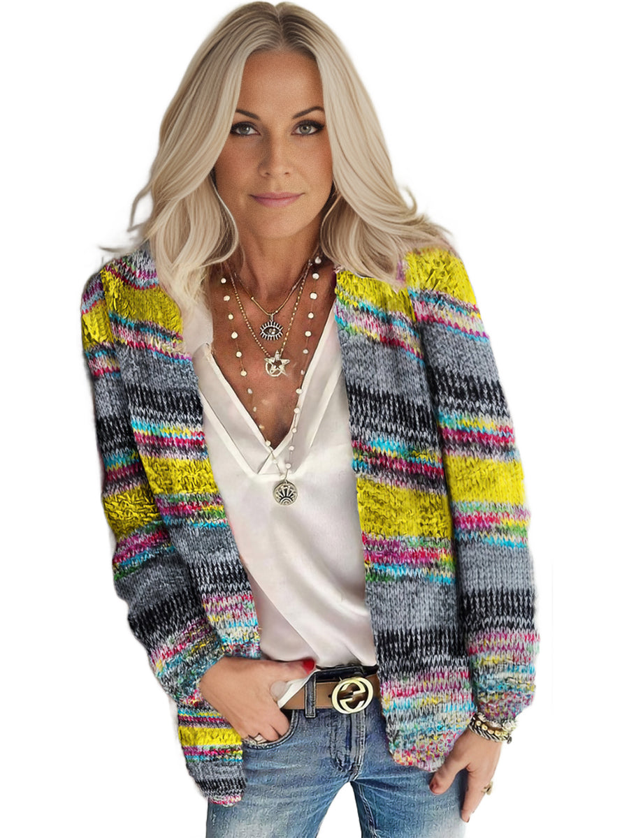 Printed Multicolor Striped Commuter Slim Cardigan