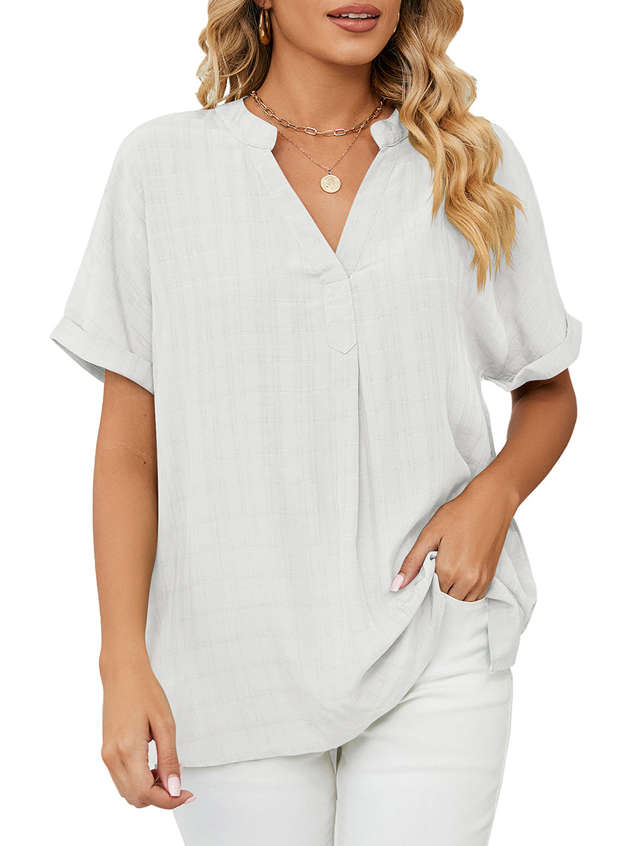 Solid V-Neck Loose Short Sleeve T-Shirt