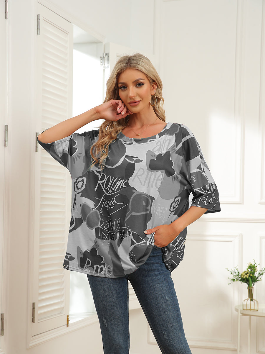 Round Neck Map Print Short Sleeve T-Shirt