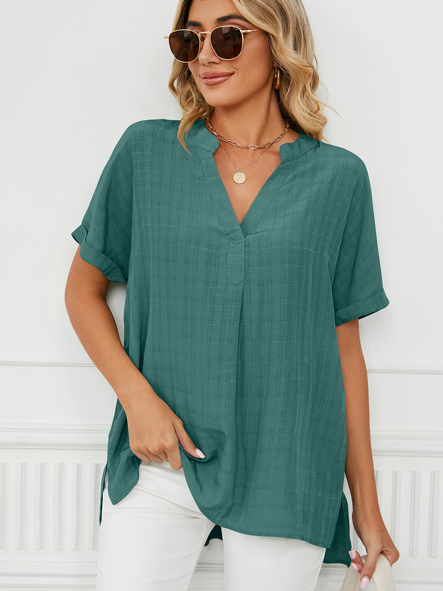 Solid V-Neck Loose Short Sleeve T-Shirt