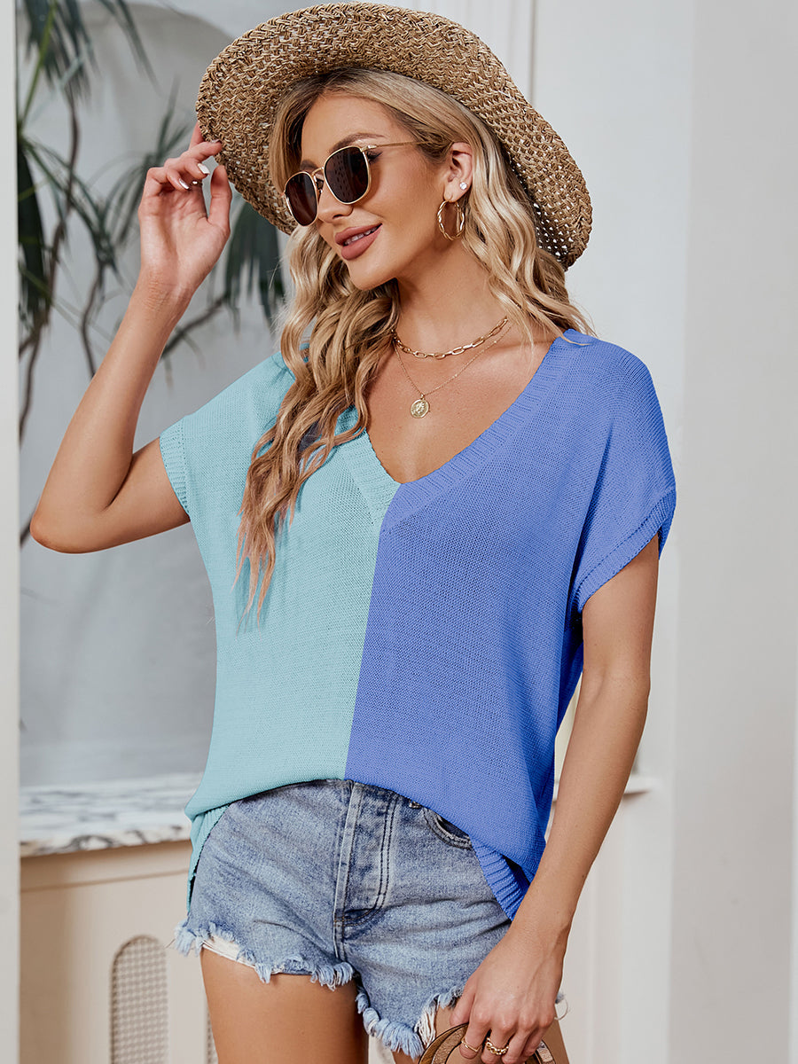 Women Dolman Short Sleeve Batwing Tunic Half Sleeve Oversized Casual Loose V Neck Knitted Sweater T Shirts