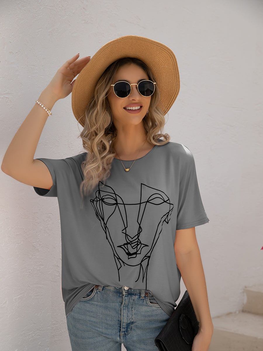 Loose Printed Dolman Sleeve T-Shirt