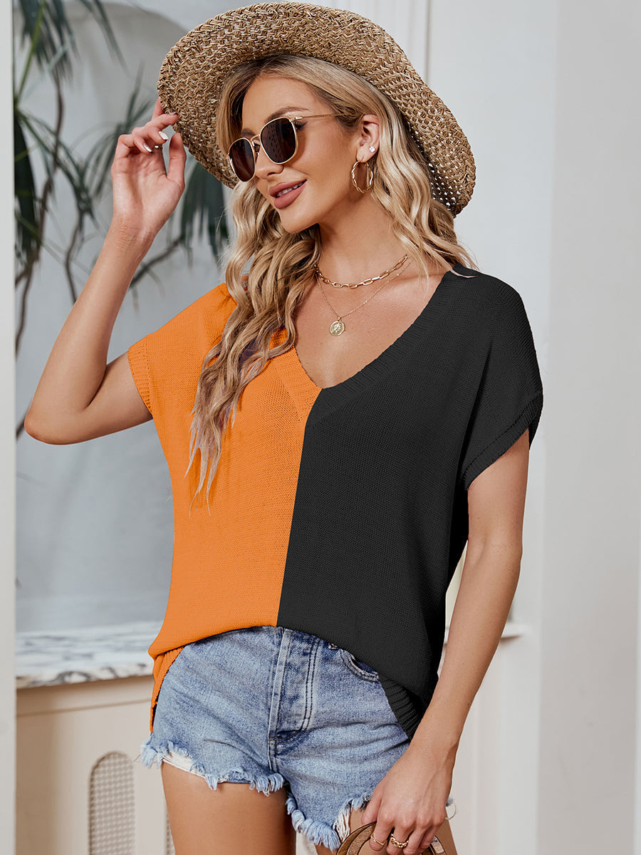 Women Dolman Short Sleeve Batwing Tunic Half Sleeve Oversized Casual Loose V Neck Knitted Sweater T Shirts