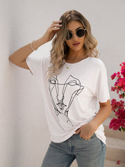 Loose Printed Dolman Sleeve T-Shirt