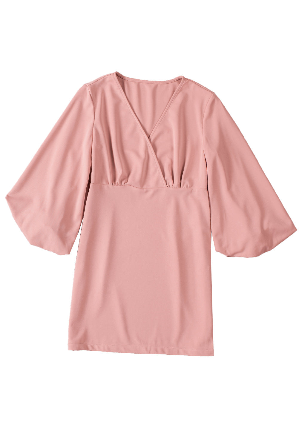 Vestido rosa liso con escote en V y cintura alta