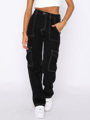 Fashion Low Waist Straight Multi Pocket Pants