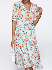 Floral Temperament Commuting Fashion V-Neck Mini Dress