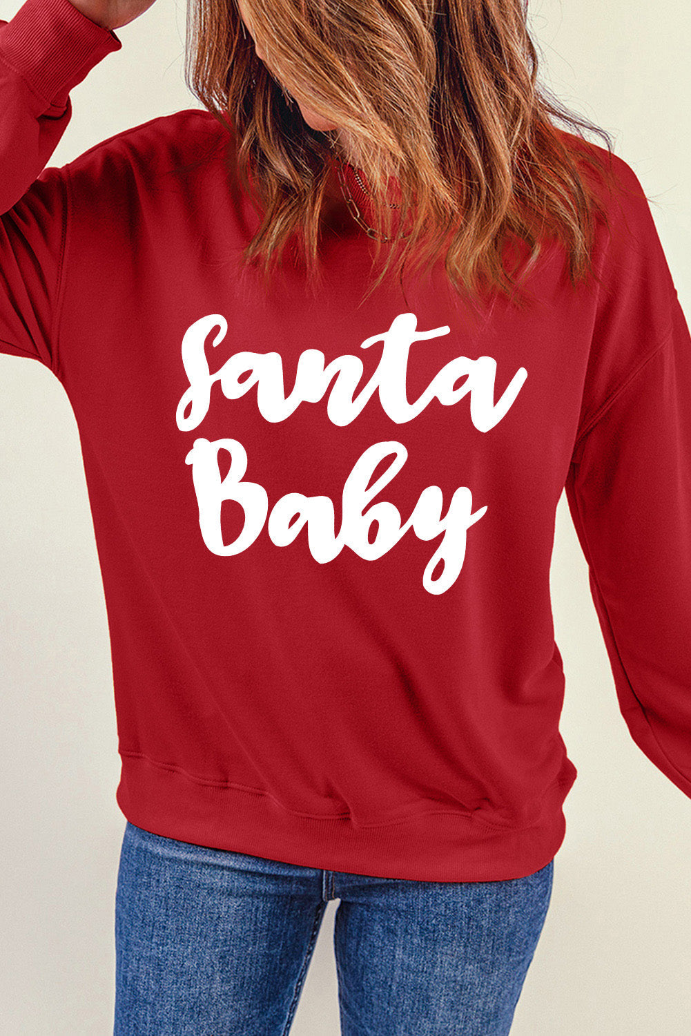 Pink Christmas Jolly Letter Print Pullover Sweatshirt