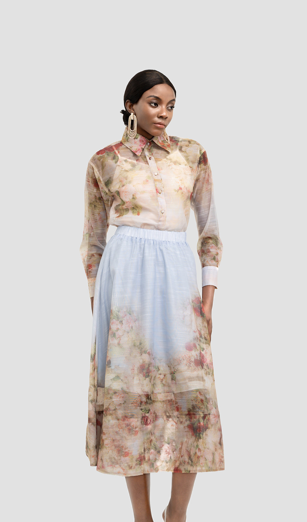 KATE FLORAL SHIRT SET MIDI DRESS