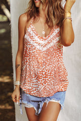 Orange Lace Detail Floral Halter Vest