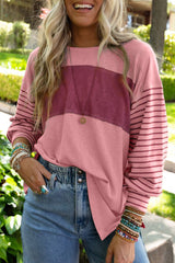 Moeak Blossom Colorblock Striped Bishop Sleeve Top