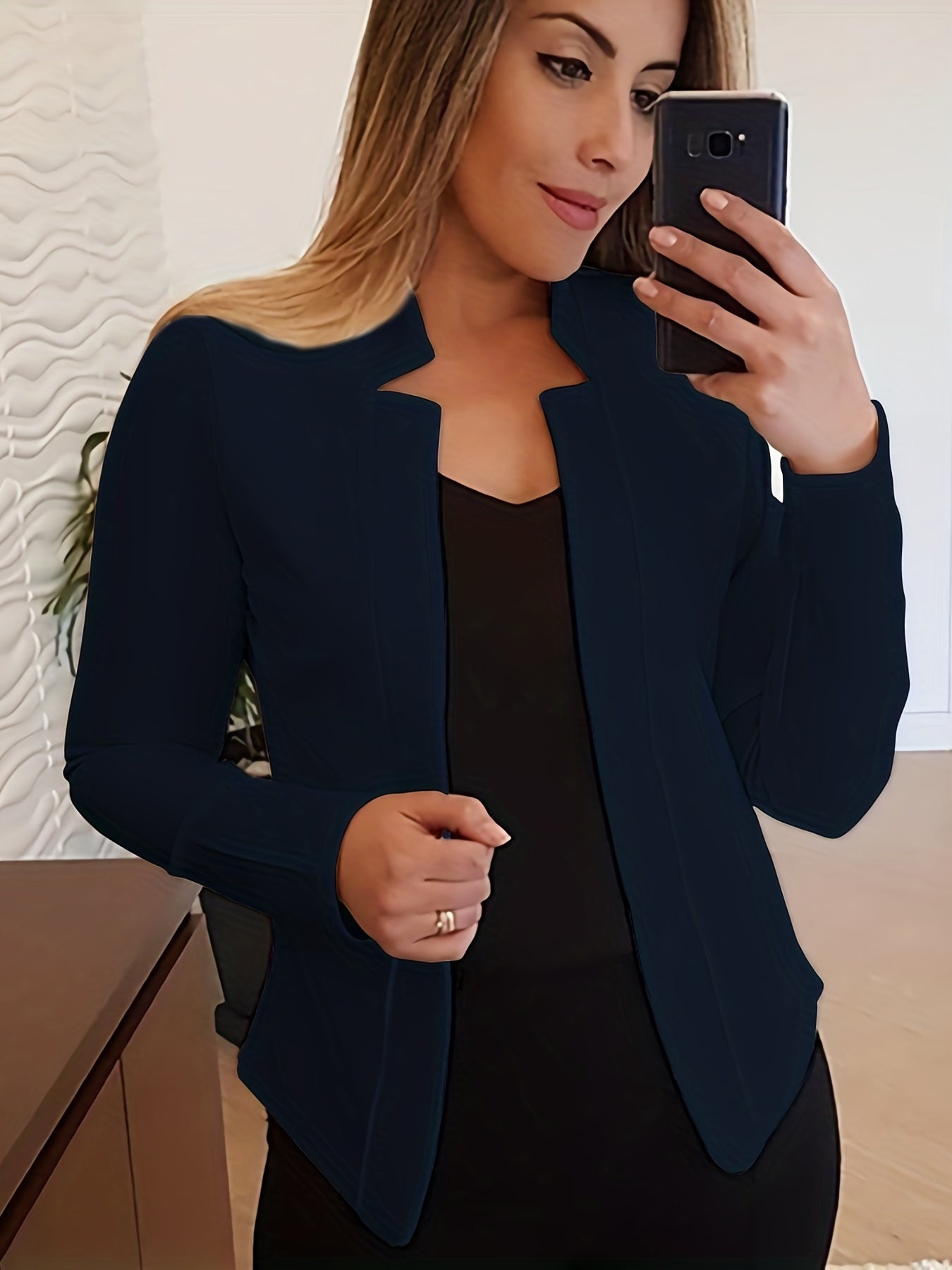 Solid Color Split Open Front Long Sleeve Elegant Blazer