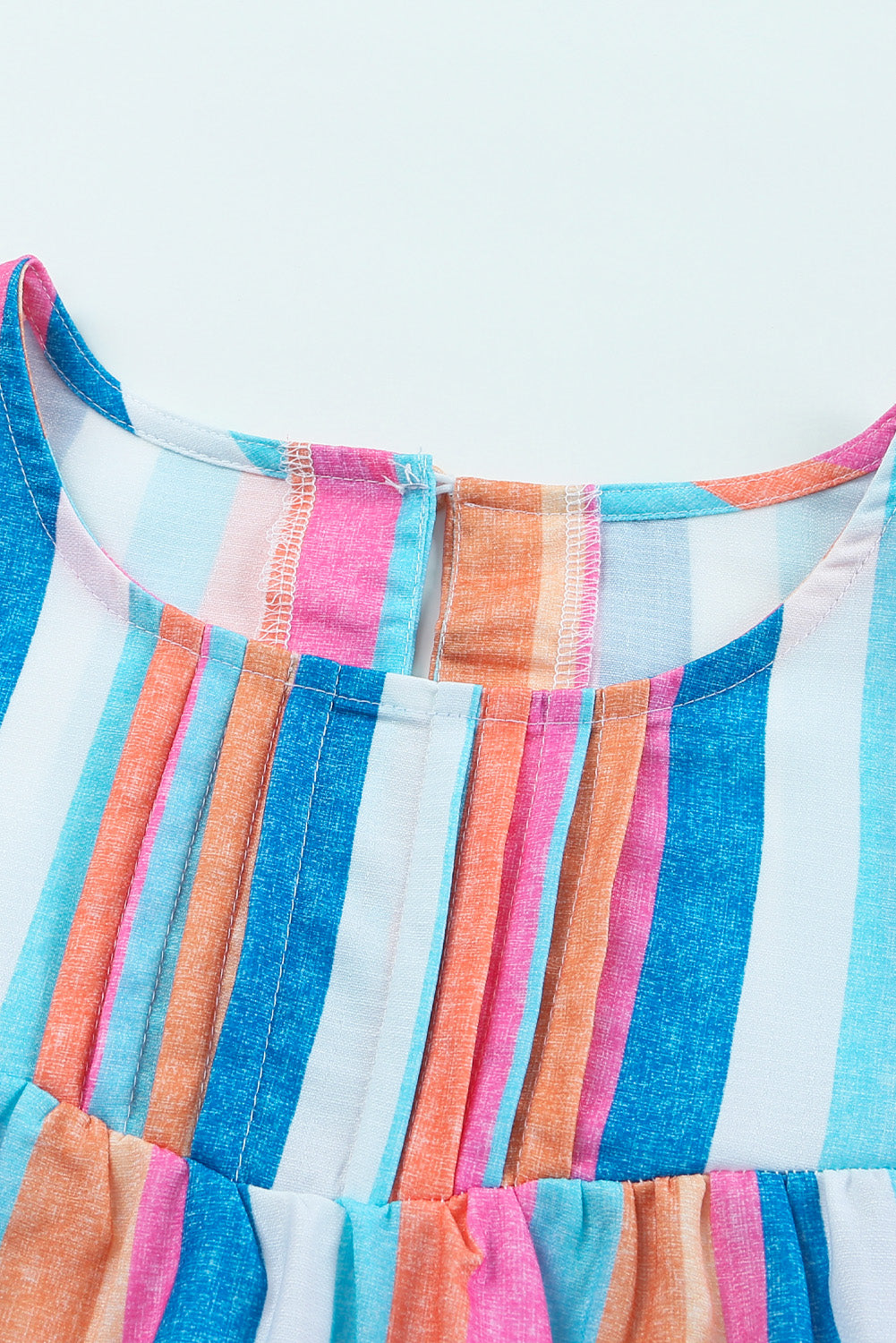 Pink Striped Button Sweetheart Flutter Sleeve Dress