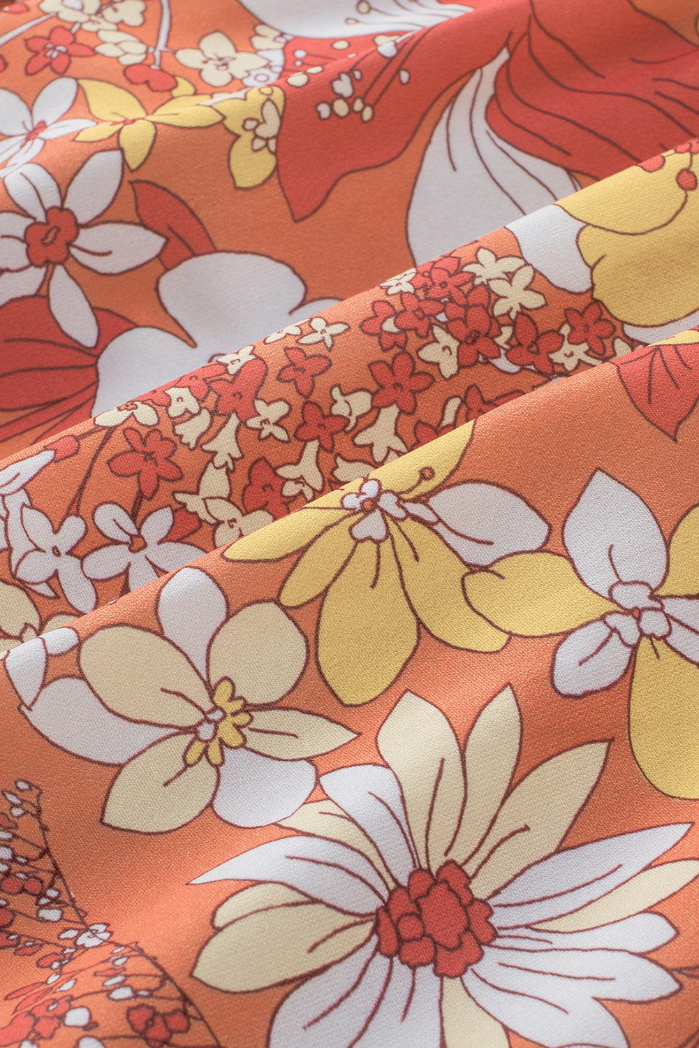 Orange Wide Flutter Sleeve Floral Dress