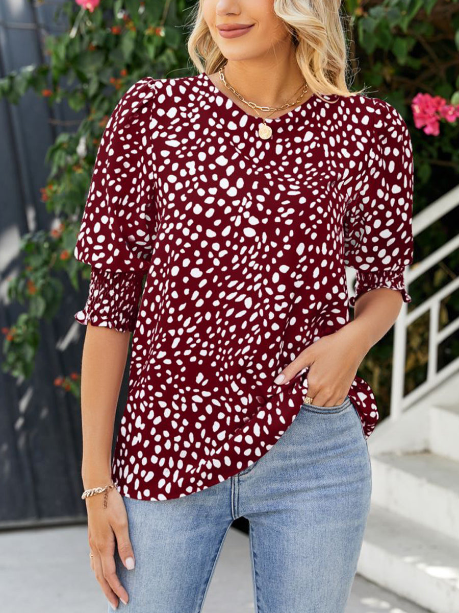 Loose Printed Short Sleeve Chiffon Round Neck T-Shirt