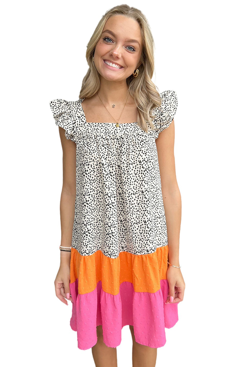 Camiseta sin mangas con cuello redondo y estampado de leopardo rosa