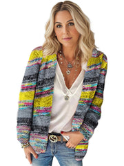 Printed Multicolor Striped Commuter Slim Cardigan