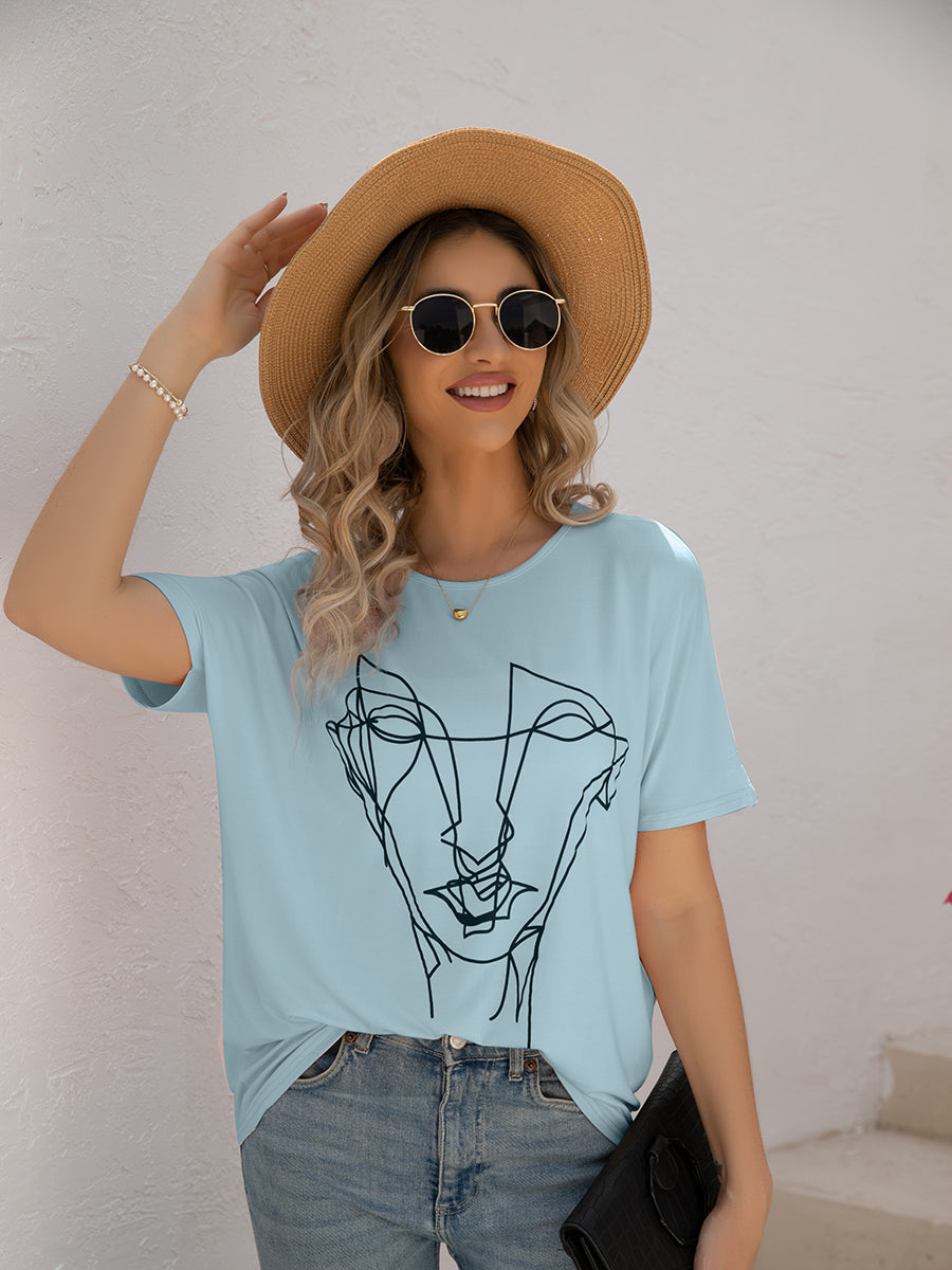 Loose Printed Dolman Sleeve T-Shirt