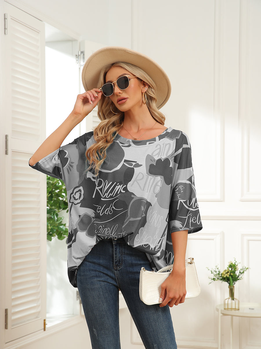 Round Neck Map Print Short Sleeve T-Shirt