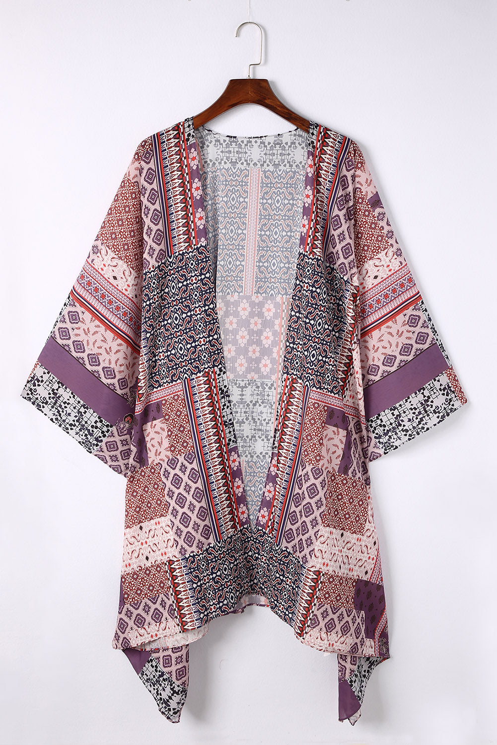 Kimono abierto con estampado geométrico rosa