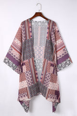 Kimono abierto con estampado geométrico rosa