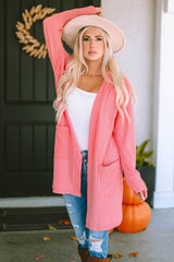 Rosa Strickjacke mit offener Vorderseite und Taschen