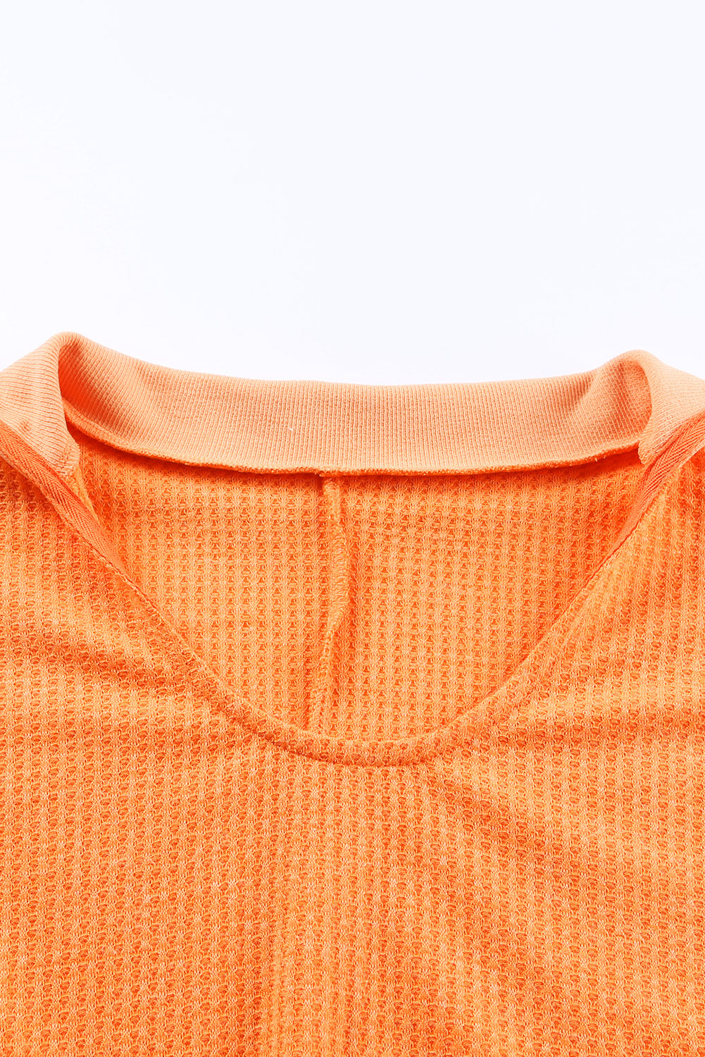 Orange Distressed Seam Trim Waffle Knit Top