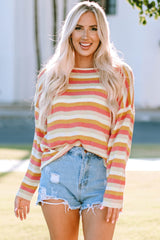 Orange Stripe Long Sleeve Knitted Sweater