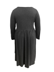 Plus Size Elegant Dress, Women's Plus Plain Long Sleeve Layered Heart Ring Decor Round Neck Maxi Dress