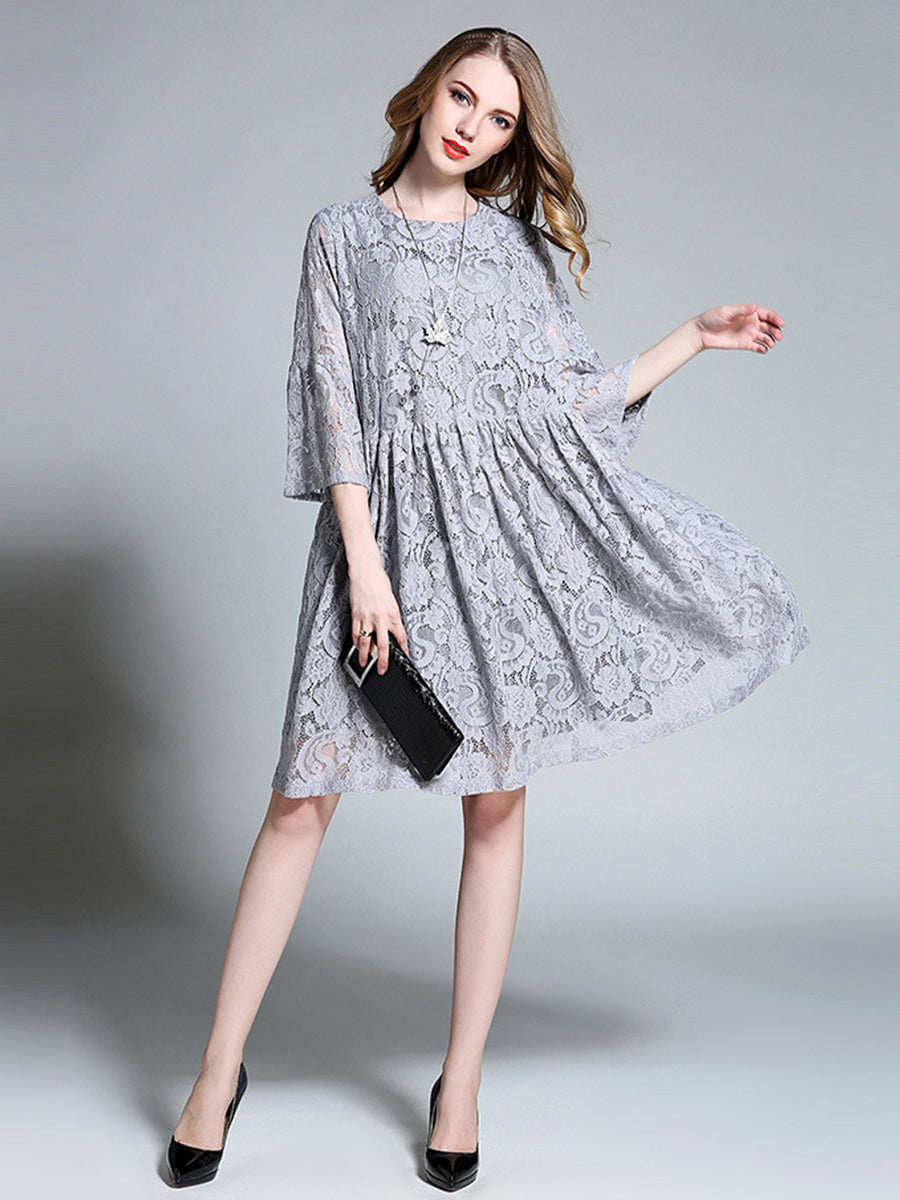 Size Curve Dresses Temperament Lace Loose Midi Dress