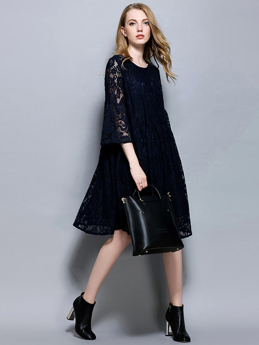 Size Curve Dresses Temperament Lace Loose Midi Dress