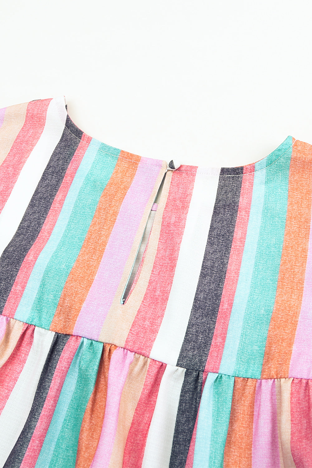 Pink Striped Button Sweetheart Flutter Sleeve Dress