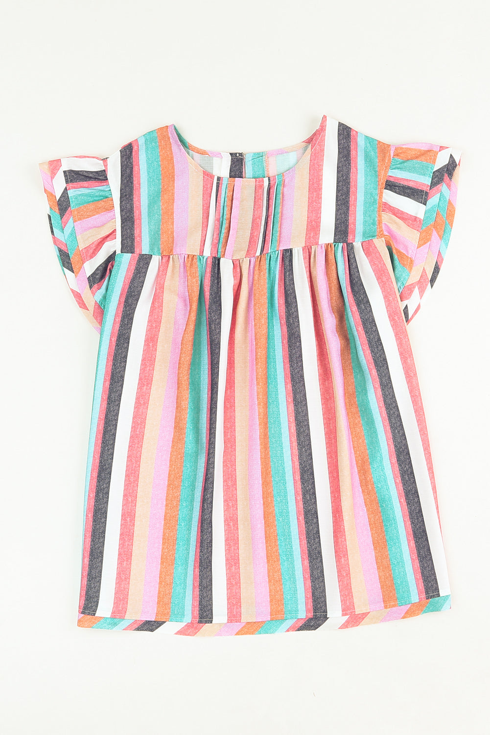 Pink Striped Button Sweetheart Flutter Sleeve Dress