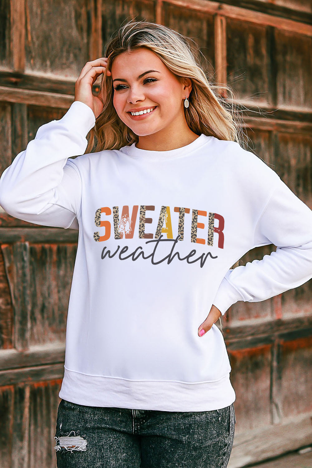 Orange Plain Crew Neck Pullover Sweatshirt