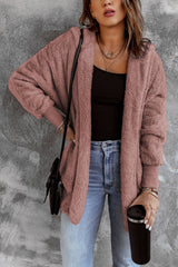 Pink Soft Fleece Hooded Open Front Coat