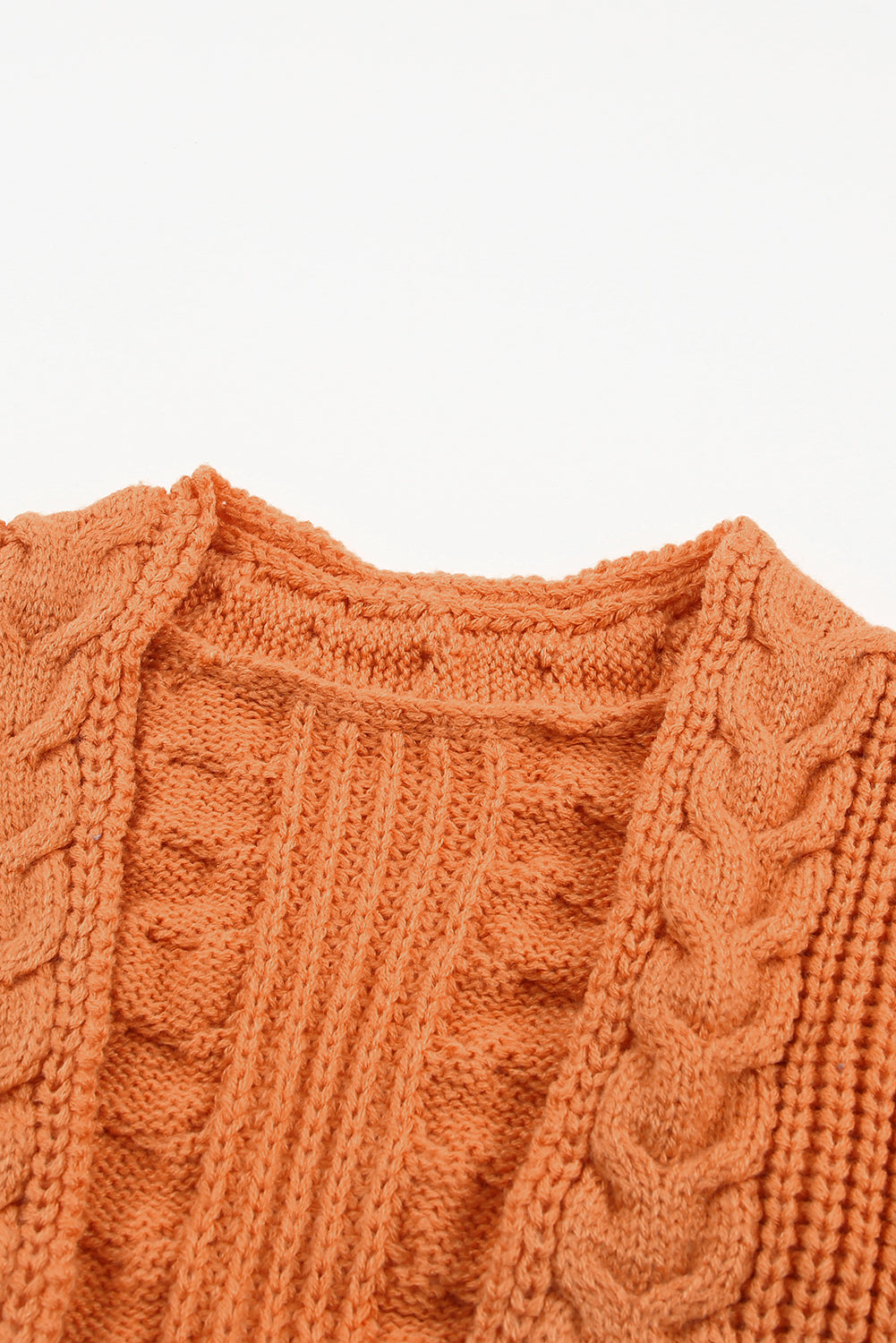 Orange Chunky Knit Open Front Cardigan