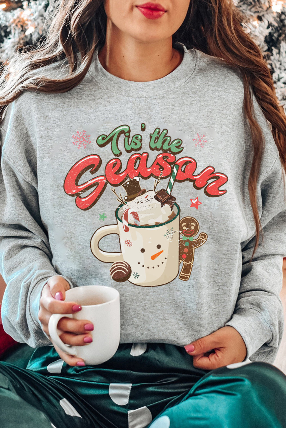 Pink Christmas Jolly Letter Print Pullover Sweatshirt