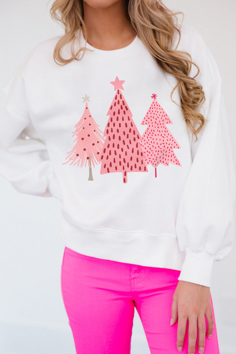 Pink Christmas Jolly Letter Print Pullover Sweatshirt