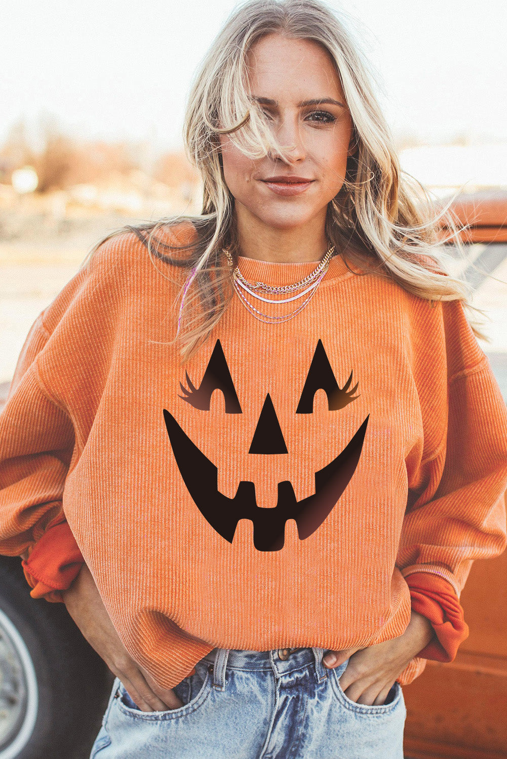 Orange THANKFUL Ribbed Corded Oversized Sweatshirt